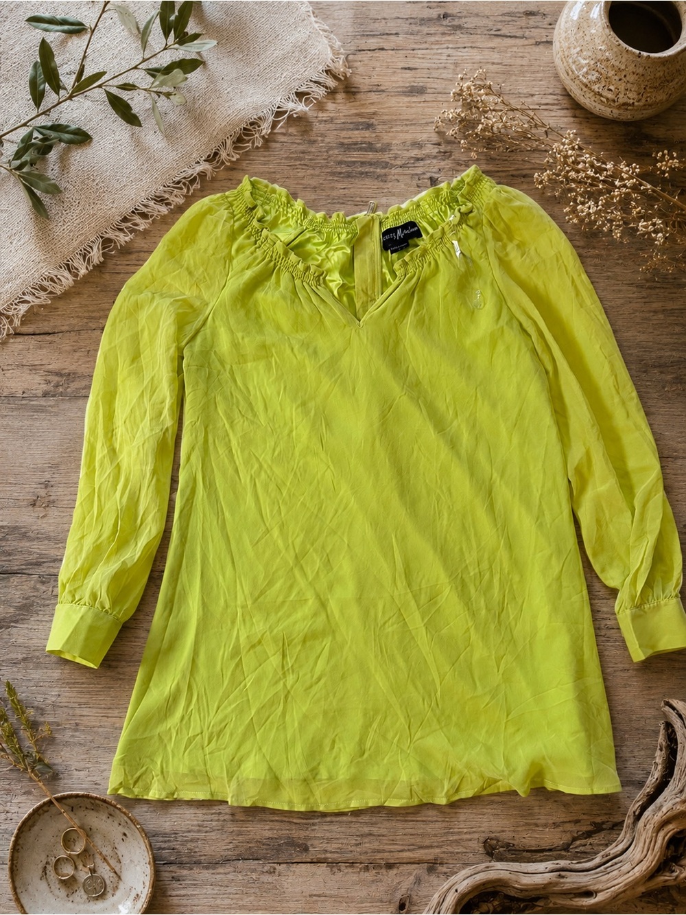 GUESS by Marciano Chartreuse Lime Long Sleeve Mini Dress Size S